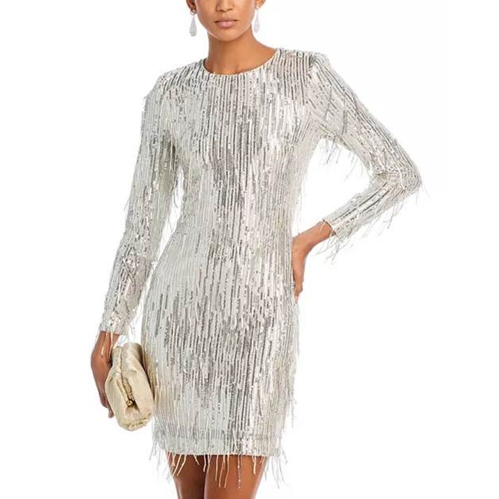 Eliza J Women’s Size 6 Medium Sequin Fringed Long Sleeve Cocktail Dress